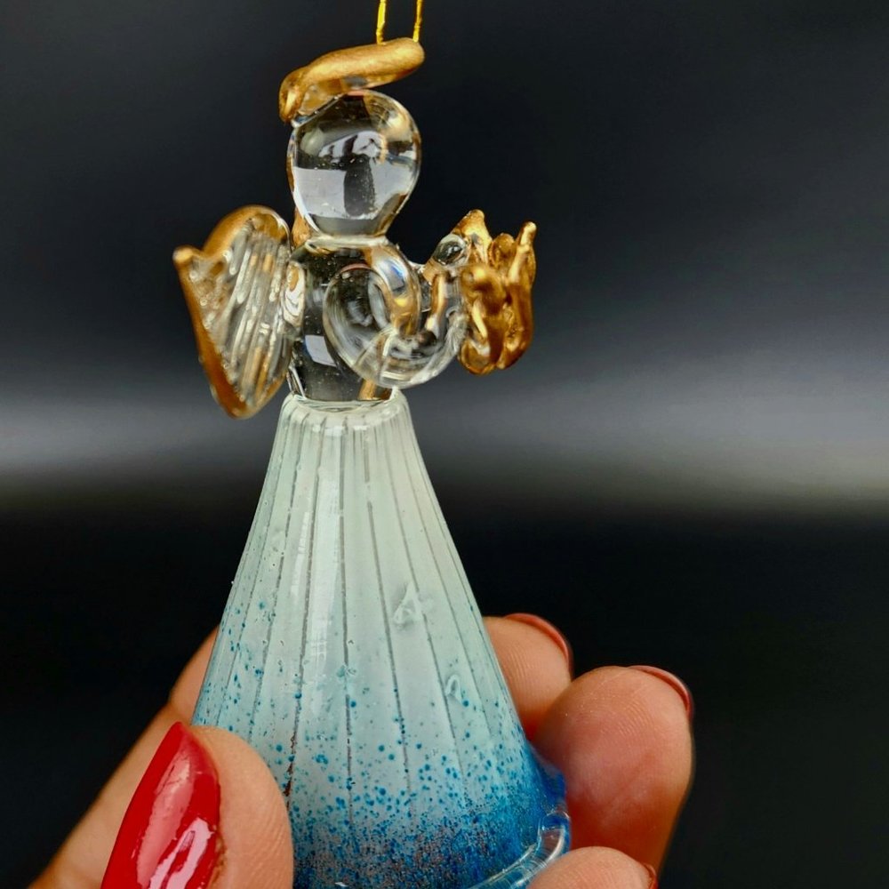 Vintage - 2.5" Long - Glass - Angel Christmas Ornament - Blue Color